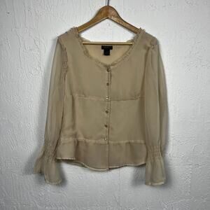 Vintage 90's Women's Sheer Frill Blouse Top Moto Boho Cottage Coquette Fairy